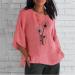 Cotton Linen Plus Size Floral Tunic Shirt for Women - Pink (Size Large) | Summer Half Sleeve Crewneck Top - Buy Online on GoSupps.com