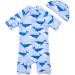 BONVERANO Baby Boy Sunsuit/Swimsuit UPF 50+ with Cap | 6-9 Months | Whales Print - Buy Online on GoSupps.com