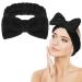 Spa Bowknot headband women spa hair band cosmetics coral fleece makeup hair bands elastic cosmetic headband wide -clamp coral fleece washing face head wrap for shower skin care (black)