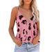 Sleeveless Top Trendy V Neck Leopard Print Polyester Comfortable Women Spaghetti Strap Top for Leisure Outing (M)