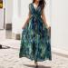 Womens Summer Short Sleeve Crewneck Pleated Swing Sundress Casual Boho Floral Print Long Maxi Dresses 1195-zayeh-green-6 L - Buy Online on GoSupps.com