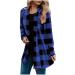 Long Shirt Outerwear Top Thin Warm Knitted Coat Women's Blouse V-Neck Shirt Tunic Long Women's Tunic Women's Shirt Casual Checked Shirt Women's Winter Chunky Knit Jacket D-blue XXL
