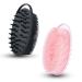 2 PC Oval Silicone Exfoliating Body Scrubber  2 in 1 Silicone Body Shampoo Brush  Soft Silicone Loofah for Sensitive Skin  Shower Silicone Hair Scalp Massager  Easy to Clean  Lather Well (Black&Pink)