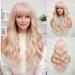 Oefei long light pink blonde wig with pony natural wavy wigs for women natural synthetic hair heat-resistant wigs for daily party cosplay wear light pink blonde (8248-4)