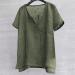 Women's Breathable Cotton Linen V Neck Top | Loose Fit Summer Blouse - E-Army Green | 3/4 Sleeve, Plus Size 3XL - Buy Online on GoSupps.com