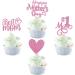 Pack of 24 Happy Mother's Day Cupcake Toppers Glitter Number 1 Mother Love Heart Cupcake Picks Best Mum Cake Decorations for Women Birthday Happy Mother's Day Theme Party Supplies Pink Pink 2