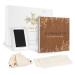 Creawoo Wooden Baby Memory Book Kit First 5 Years Keepsake Baby Journal Milestone Book Baby Story Book for Newborn Girls Boys Baby Shower Keepsake Gift Set (Included Ink Pad/Keepsake Bags/Envelopes) Baby Memory Book Set