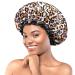 Mikimini Large shower hood for women with long hair stylish shower hood with leopard pattern and black lace double -aged waterproof reusable washable XL (1 piece) Leopard