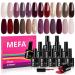 MEFA Gel Nail Polish Set 12 Colors Burgundy Red Gel Polish Set Champagne Gold Glitter Nail Polish Gel Soak Off Dark Red Purple Shimmer Nude Brown Gel Nail Gifts for Women Girl DIY Salon Home Manicure Classic Burgundy Red Purple