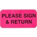 Carstens Medical Stickers - Sign & Return Alert Labels - Pink/Black - Roll of 100 - W1.5xH.75 - Buy Online on GoSupps.com