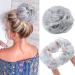 MY-LADY Messy Hair Buns Extensions Scrunchies Thick Hair Pieces Updo Wavy Curly Ponytail Donut Hair Chignons Hairpiece 55g Silver Gray L Silver Gray