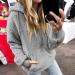 Bigfanshu Women's Sweaters Fashion Long Sleeve with Cap Double-Sided Plush Zipper Sweatshirt Blouse Gray - Buy Online on GoSupps.com