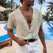 Men's Summer Lightweight Mesh Wool Knit Cardigan Sweater - England Style Short Sleeve Shirt (Yellow, Large) - Buy Online on GoSupps.com