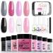 Cooserry 17Pcs Dipping Powder Nail Kit, 8 Colors Gary Black Pink Dip Nails Powder Starter Set with Top&Base Coat Activator System Essential Kit with Gift Packages for French Nail Art Manicure Salon