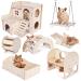 Byzesty hamster house made of wood hamster toy 7 pieces DIY house for guinea pigs wood hamster house bell roller bridge rocker swing hamster accessories for racing mice dwarfhamster chinchillas