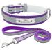 Senristar personalized reflective dog collar and leash set custom engraved warm feed dog hollow band with name tag for small medium large dogs & cats XL (width 3.0 cm neck circumference 45-55 cm) Violet set