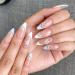 Almond Flower False Nails Short 24Pcs Oval French Fake Nails Light Blue and White Press on Nails with Floral Nude French Nail Tips with Nail Glue Stick on Nails for Women Girls Nails Art blue 29 Piece Set