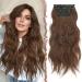 Feshfen clip in extensions 4PCs hair extensions with clips synthetic corrugated hair exension wavy wavy hair extensions clip in hair part for women copper chestnut brown 50 cm