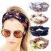 Dreshow 4 pieces women elastic flower printed headband 1950 archaeistic women cotton knitted twisted soft turban-head packaging pink green blue navy unit size