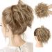 HMD Tousled Updo Messy Bun Hairpiece Hair Extension Ponytail with Elastic Rubber Band Updo Ponytail Hairpiece Synthetic Hair Extensions Scrunchies Ponytail Hairpieces for Women(Tousled Updo Bun, 12H24(light Brown Mix Natur