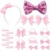 Bekecidi 20 pieces bow hairdress set loop hair pin sequin bow hair clip loop rubber band loop bow for girls (pink) rose