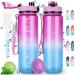 Aoprel drinking bottle 1L - Sport water bottle - leak -proof drinking bottle with filter motivating 1 liter drinking bottle for families schools offices mountaineering bike camping (red -blue gradient)