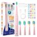Seago Electric toothbrush/Electric Toothbrush for children from 3 years rechargeable Extra Soft bristles 5 cleaning modes for dental care DIY sticker (light pink) ...