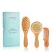 Natemia Wooden Baby Hair Brush Set for Newborns & Toddlers - Natural Soft Bristles - Ideal for Cradle Cap - Perfect Baby Registry Gift Set of 3
