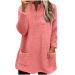 AMhomely Ladies Womens Soft Teddy Fleece Hooded Jumper Plus Size Double Fleece Casual Hoodies With Pocket V Neck Soft Fleece Hooded Sweatshirts Plain Pullover Tops Winter Lightweight Lounge Tops 03 Pink L