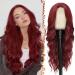 BARSDAR long wavy red wig 66cm middle parting curly wave lace front natural heat -resistant synthetic hair wigs for women daily party cosplay halloween wig (red)