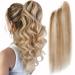 SEGOHAIR Claw Clip Ponytail Hair Extensions Human Hair 14 Inch Ponytail Extension Natural Real Hair Straight Remy Hair Extensions-Medium Golden Brown with Bleach Blonde(115g) 14INCH 12P613Medium Golden Brown with Bleach Blonde