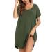 Aseniza Women's Nightdresses Nightshirt Nightgown Nightwear Loungewear V Neck Casual Loose Short Sleeve Oversized Sleepwear Style A-green XL