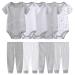 chamie Newborn Baby Bodysuit Short-sleeved One-piece Baby Pants Baby vests 5 Pcs with Trousers 4 Pcs Pure Cotton Suitable for Boys and Girls 0-12M Grey 9-12 Months