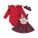 KameyouForever Baby Girl Christmas Outfit My First Christmas Long Sleeve Romper Top Deer Plaid Suspender Skirt Sets 0 3 6 9 12 18 Months 3-6 Months A Red