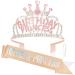 Wecoe Birthday Crown and Sash Women Girls Birthday Princess Crown Rose Gold Rhinestone Tiaras and Crowns Happy Birthday Party Favors Supplies 13th 16th 18th 21st 25th Birthday Decorations Gift for