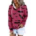 Creoqiji sweater women black women's sweater printed fashionable casual long-sleeved button cord tie tie hat hooded women hot pink m