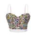 Performance Clothing Hand Sewn Nightclub Rhinestone Suspender Sequin Diamond Corset Top Women Women Sports Bra White X-Large