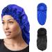 2 Pack Long Satin Hair Braid Bonnet for Black Women Adjustable Sleep Cap Braid Bonnet with Button Black+blue