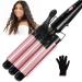 3 Barrel Curling Iron Wand janelove 1 Inch Ceramic Tourmaline Triple Barrels Hair Waver with Two Temperature Control Fast Heating Portable Beach Waver Curling Iron-Pink