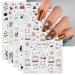 JMEOWIO 9 Sheets Halloween Nail Art Stickers Decals Self-Adhesive Cute Pink Flower Ghost Nail Supplies Nail Art Design Decoration Accessories