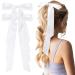 Large Satin Hair Bows Hair Ribbons for Women CEELGON 2PCS Big Long White Ballet Style Hair Bows French Barrette Vintage Accessories for Girls-White 7 Inch White