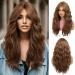 Oefei Long wavy brown wigs with pony for women natural synthetic hair heat -resistant wigs for daily party cosplay carry brown a (24 -inch)