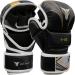 Mytra Fusion MMA gloves with an open palm and adjustable wrist support MMA sparring gloves for grappling cage fighting combat sports punching bag and martial arts s/m black/gold