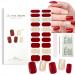 20PCS Semi Cured Gel Nails Gel Nail Stickers - Semi Cured Gel Nails Strips - Semi Cured Gel Nail Wraps - Glossy & Long Lasting Gel Nail Stickers Need UV Light (Wine Red Gold Shiny)