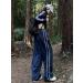 Y2K Navy Blue Wide Leg Track Pants with Piping Detail - Small - Buy Online on GoSupps.com