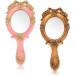 Geetery Vintage Oval Handheld Mirror Set - Antique Cosmetic Aesthetic Makeup Mirrors with Embossed Flower Design in Gold & Pink for Girls and Women - Buy Online on GoSupps.com