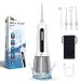 Cordless Water Dental Flosser Oral irrigator JNGOODS 300ml Rechargeable Water flosser for Teeth IPX7 Waterproof 4 Modes Portable Oral Irrigator with 4 Jet Tips Travel Home use (White)