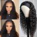 Lovigs Synthetic Headband Wig Water Wave None Lace Front Wigs Brazilian Virgin Hair Curly Headband Wigs for Black Women Machine Made Wigs Natural Color 1B Headband wig 24 Inch