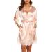 BESDEL Women's Satin Silk Bathrobe Oblique V-Neck Short Kimono Robe Bridesmaids Robe XS Champagne