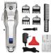 Professional Cordless Hair Clippers for Men Rechargeable Beard Trimmer Low Nosie Home Barber Hair Cutting Kit Set for Men/Kids/Pet with an All Metal Housing LED Display Silver